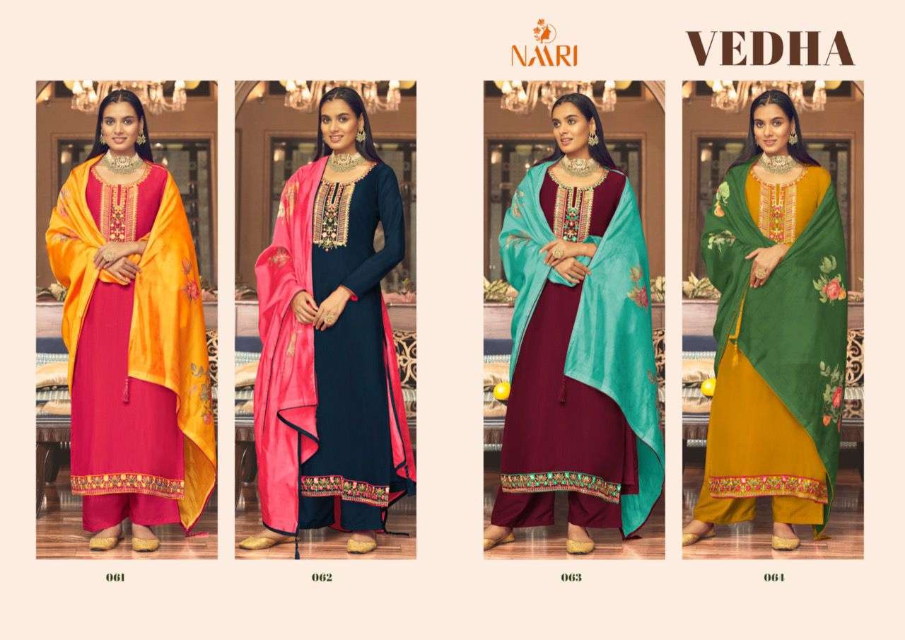 naari vedha 61-64 series designer look straight dress material wholesale price surat