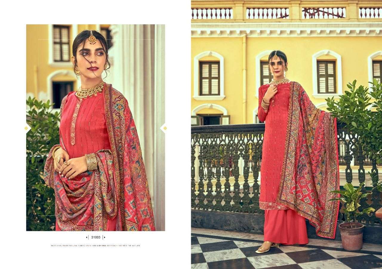 nishant fashion saachi 31001-31006 series russain silk designer salwar kameez wholesale dealer surat  