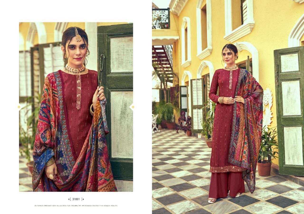 nishant fashion saachi 31001-31006 series russain silk designer salwar kameez wholesale dealer surat  
