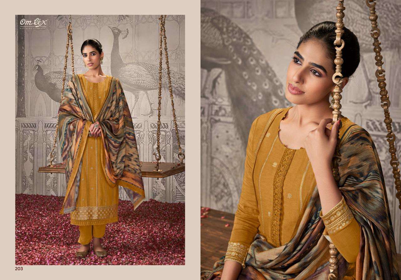 omtex by amishi 201-206 series silk linen jaqaurd designer dress material surat