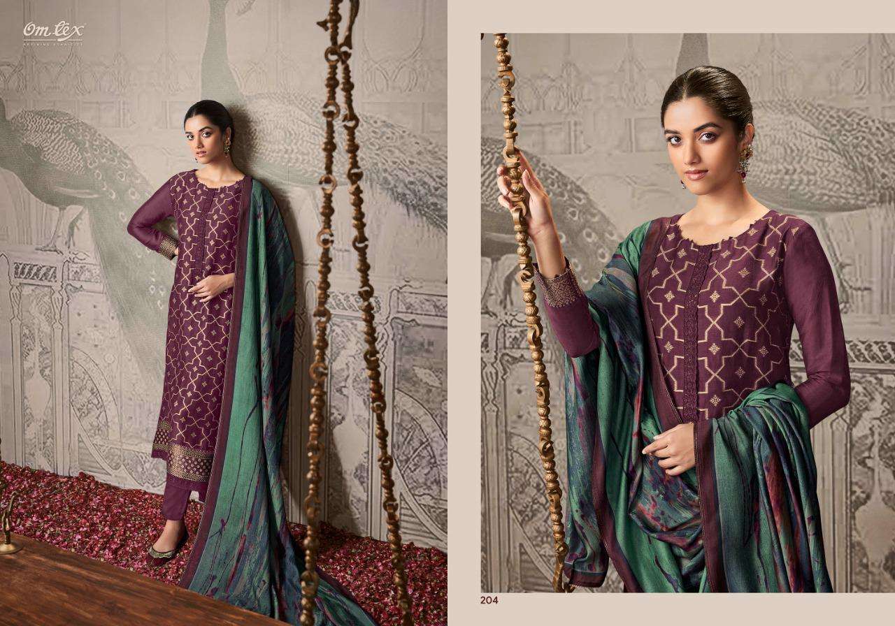 omtex by amishi 201-206 series silk linen jaqaurd designer dress material surat