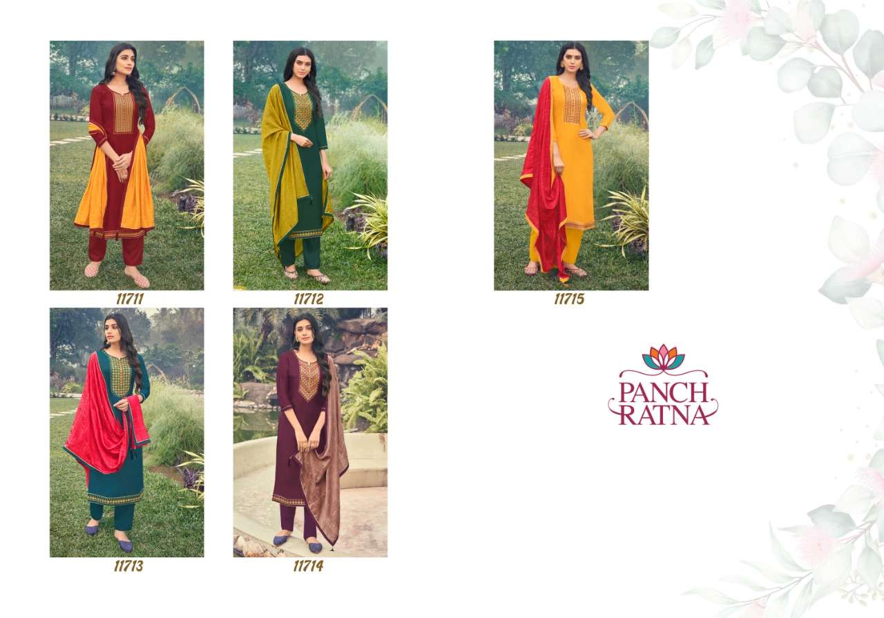 panch ratan saanvi 11711-11715 series pure silk designer salwar kameez best price wholesale dealer surat  