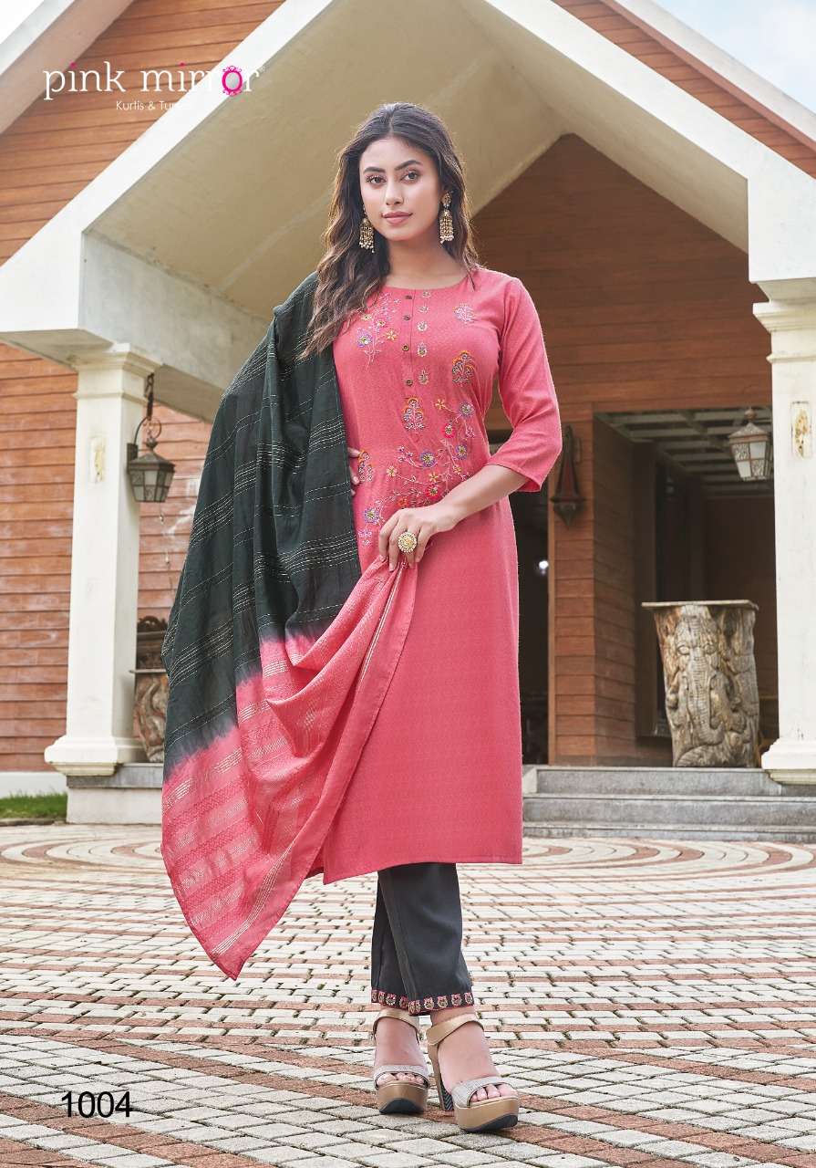 pink mirror roseberry 1001-1006 series viscose embrodered full stich collection wholesale price 