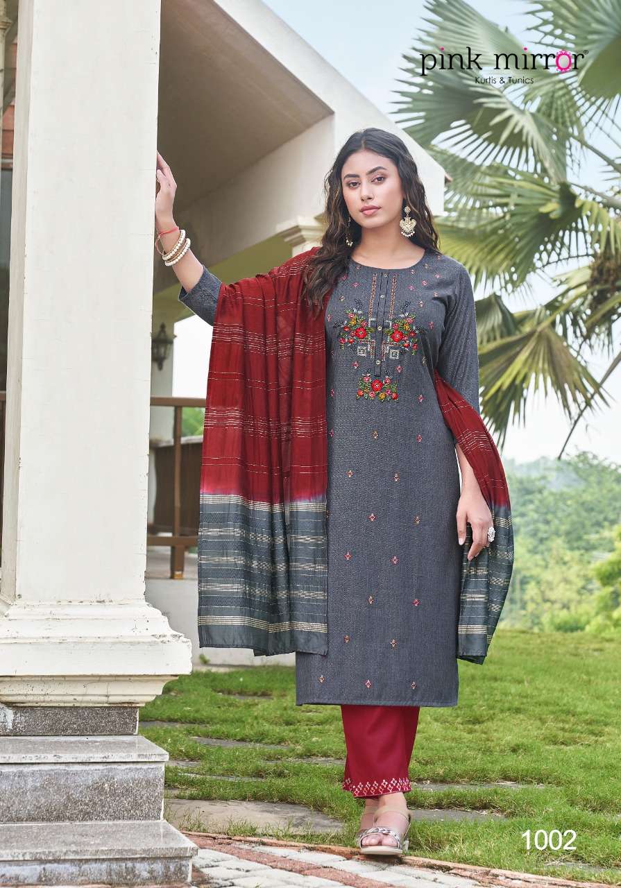pink mirror roseberry 1001-1006 series viscose embrodered full stich collection wholesale price 