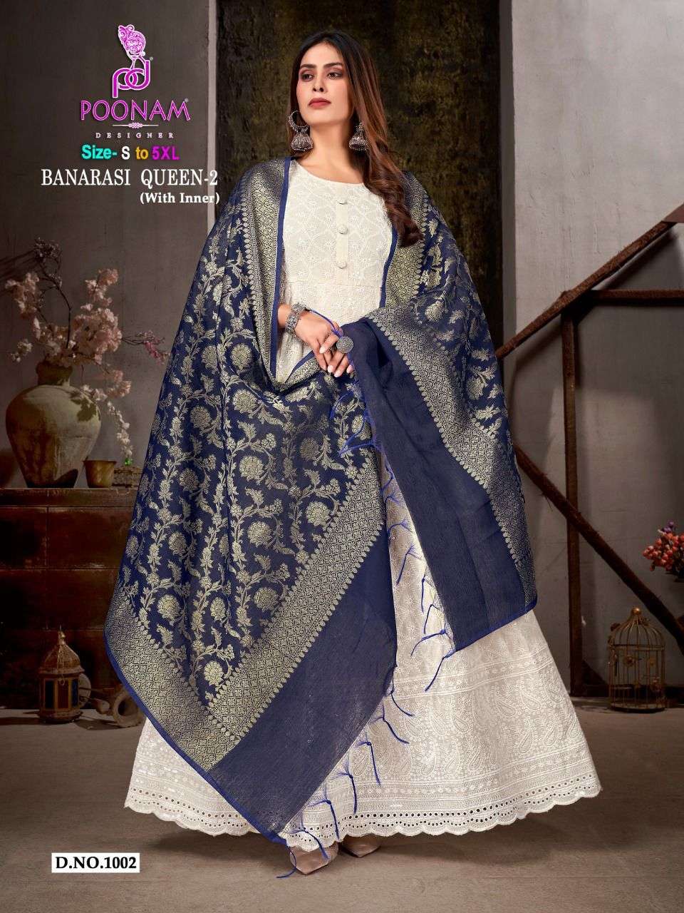 poonam designer banarasi queen vol-2 1001-1006 series fancy gown with dupatta collection surat