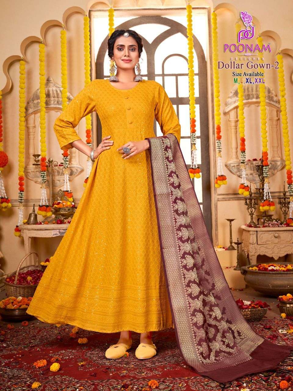 Satin Silk Gown With Banarasi Silk Dupatta at Rs 13,794 / 6 Piece in Surat  | M Fashion