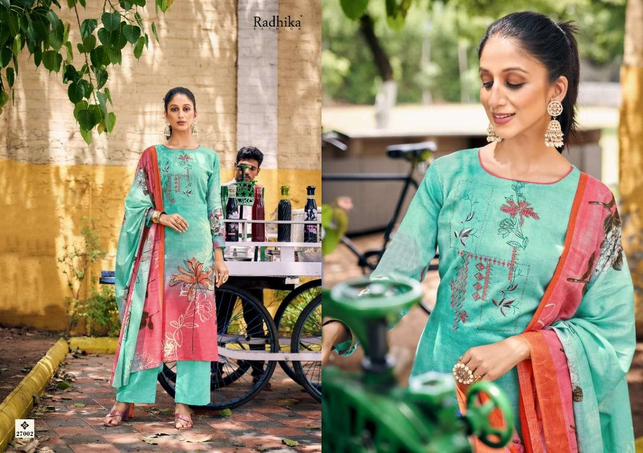 radhika fashion azara noor 27001-27008 series fancy dress material collection surat