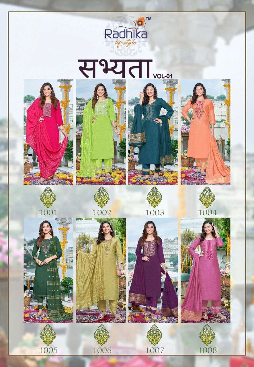 radhika lifestyle sabhyata vol-1 1001-1008 series pure chanderi fuill stich collection wholesale price 