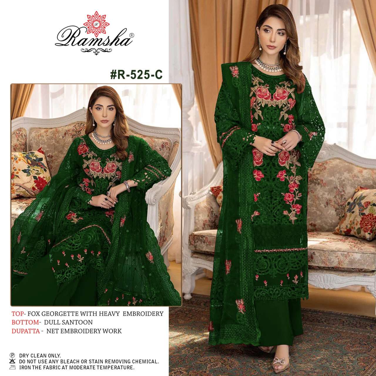 ramsha 525 nx georgette fancy embroidered salwar kameez wholesale price surat