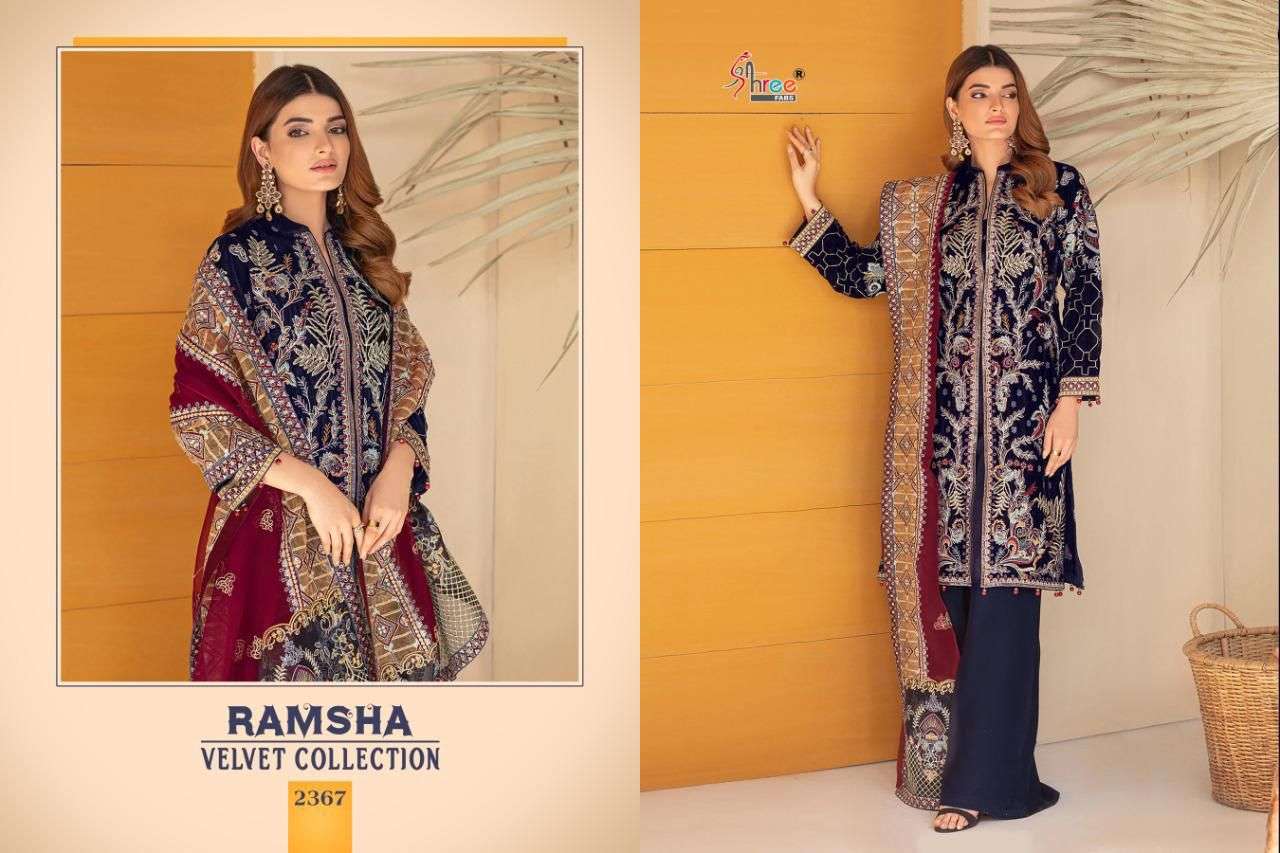 ramsha velvet collection 2365-2369 series pure 9000 velvet embroidered winter suits collection surat