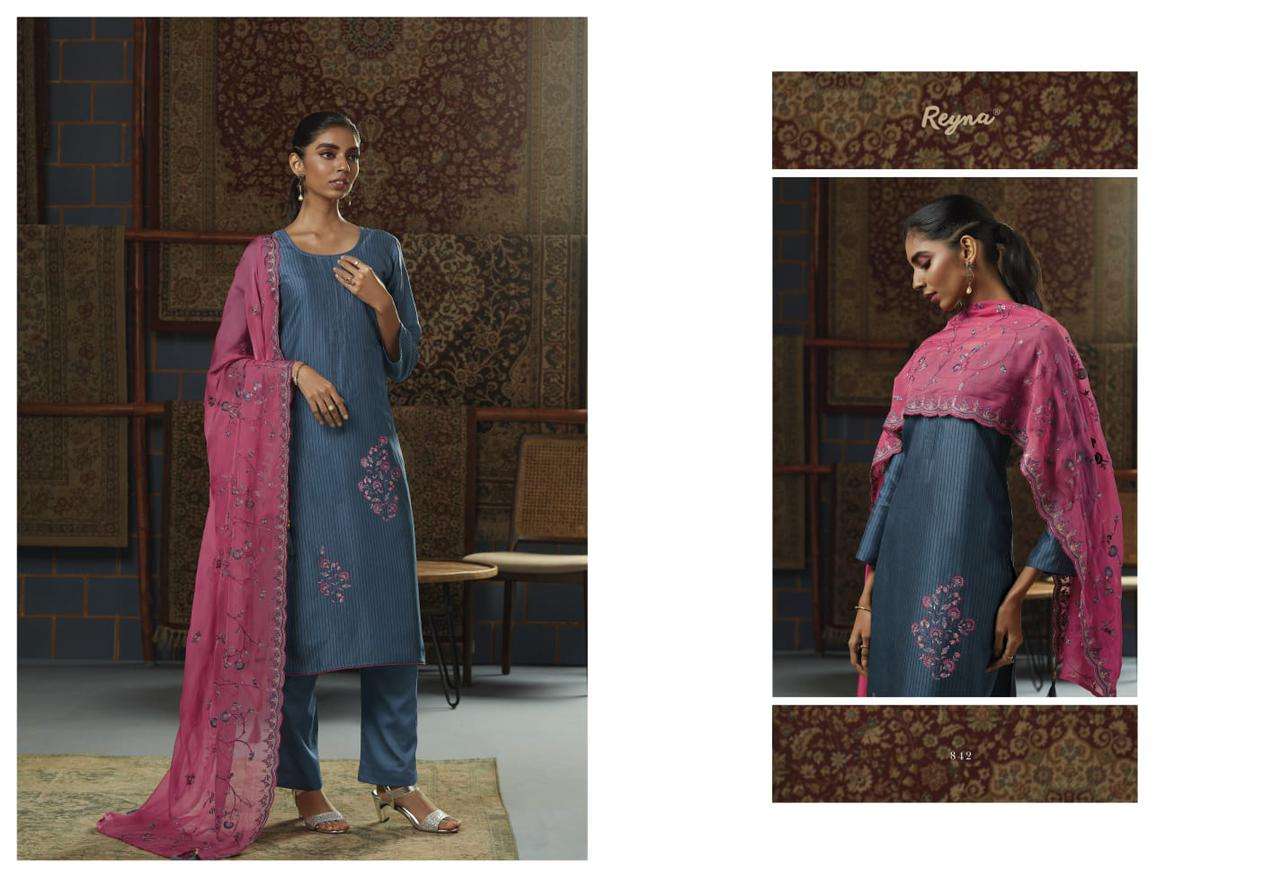 reyna gul 841-847 pure bembrg russian silk designer look dress material collection surat