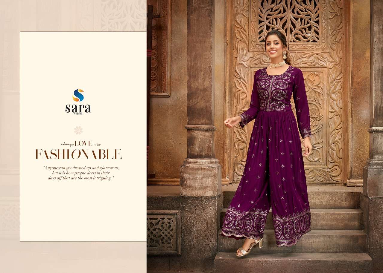 sara trendz naveli 5001-5004 series desiger free size jump suits online collection wholesale dealer surat
