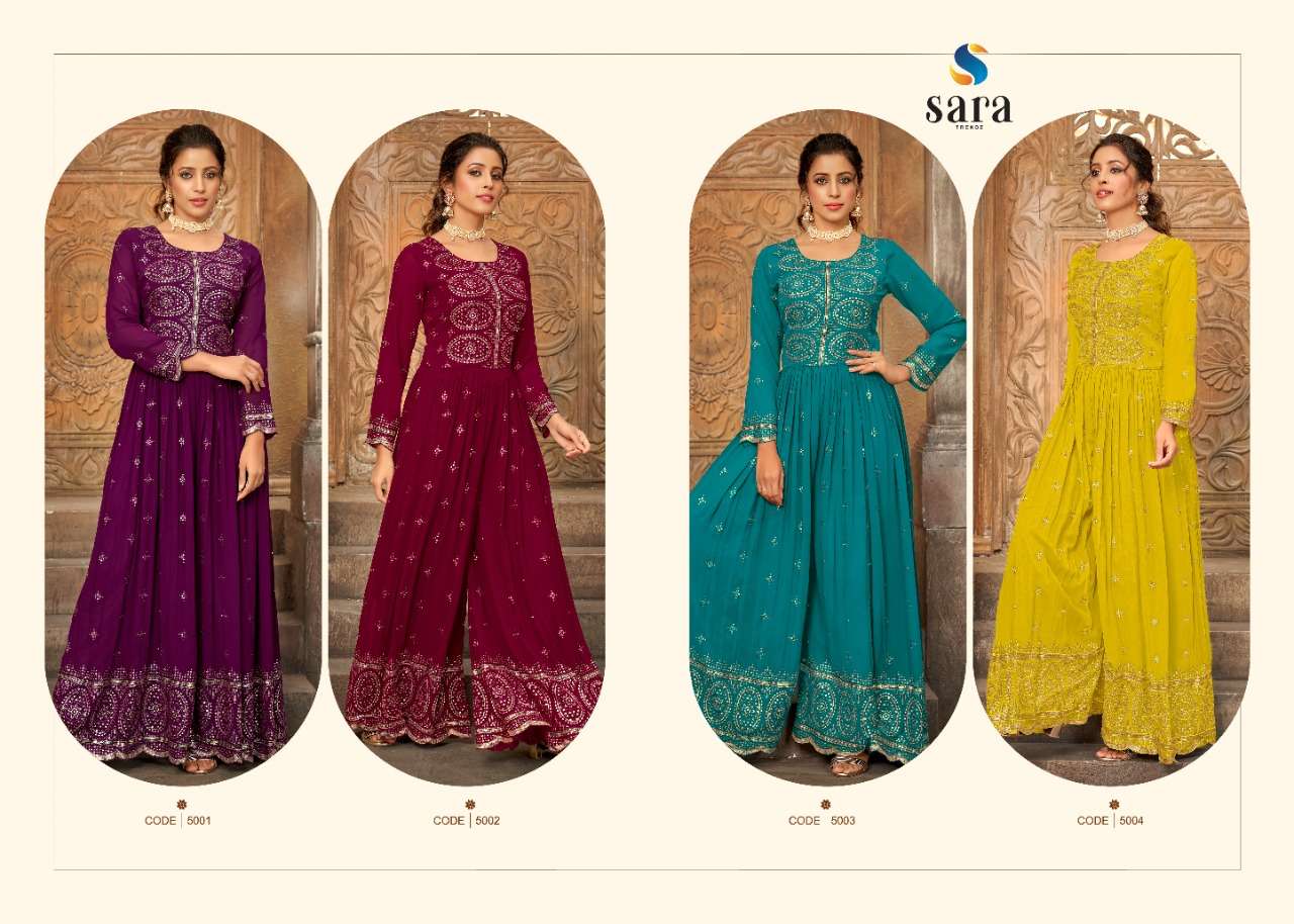 sara trendz naveli 5001-5004 series desiger free size jump suits online collection wholesale dealer surat