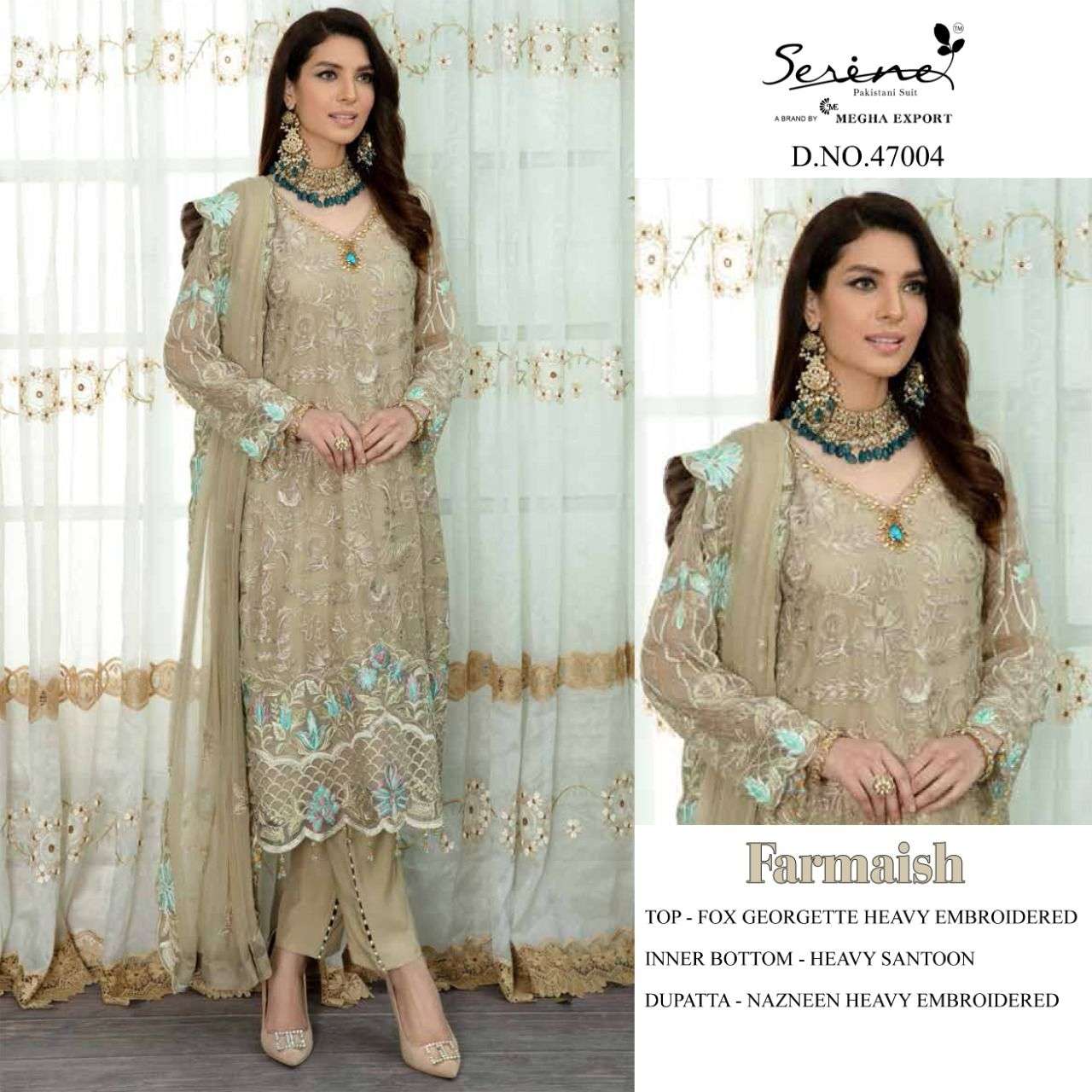 serene farmaish 47001-47006 series semi stich pakistani salwar suits wholesaler surat 