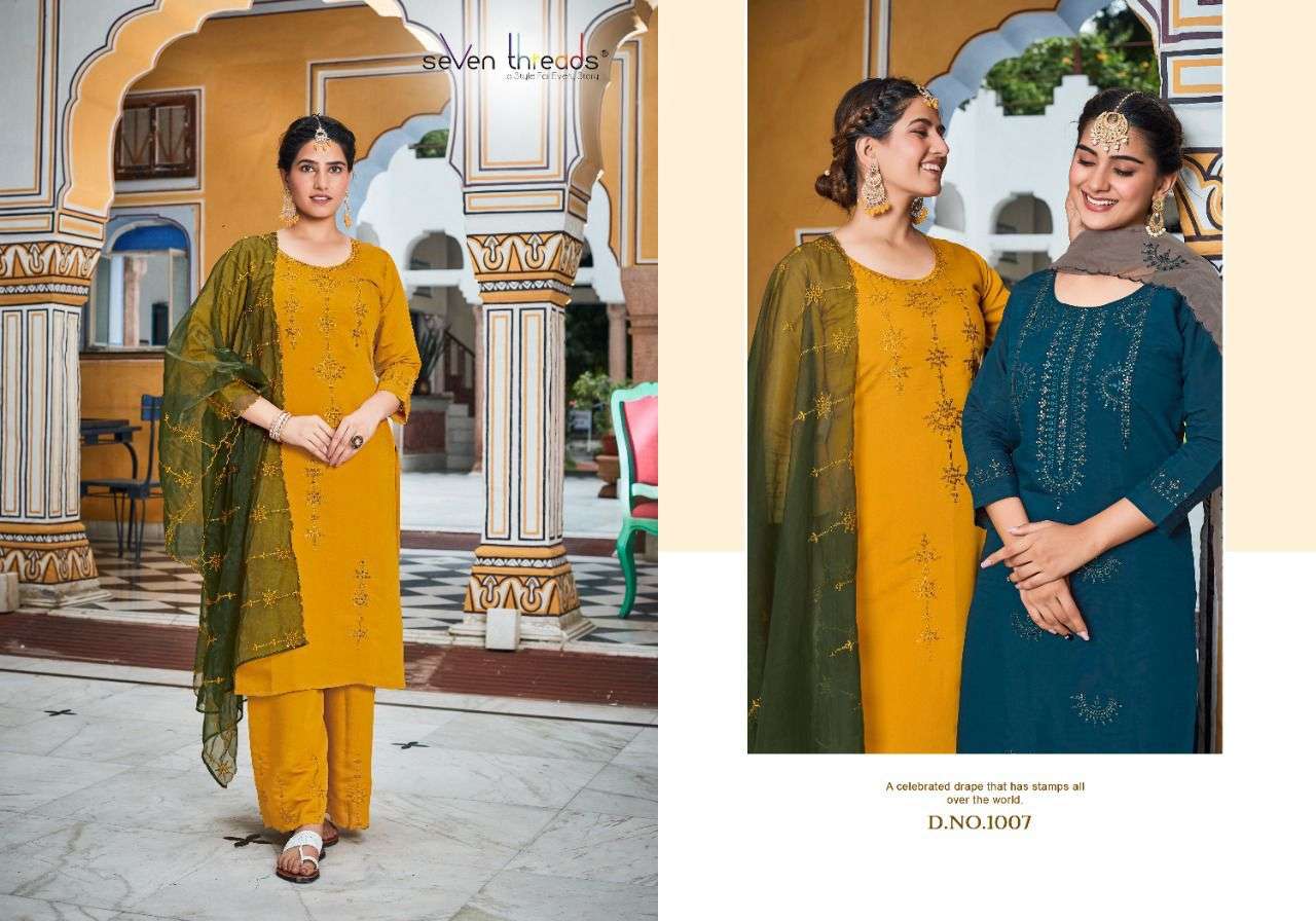 seven threads ruhani 1001-1007 series roman silk party wear kurtis collection surat