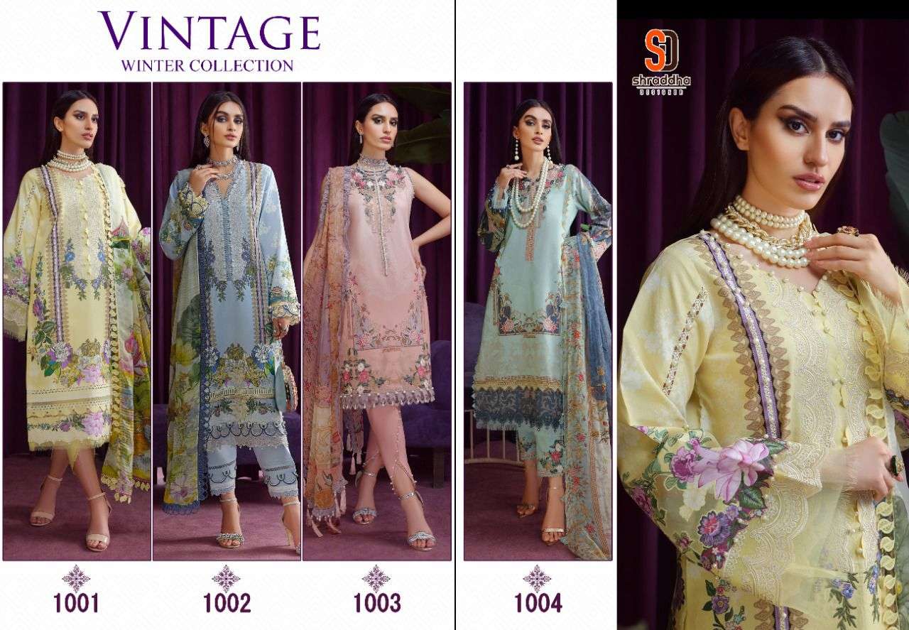 shraddha designer vintage 1001-1004 series heavy pashmina fancy salwar kameez surat