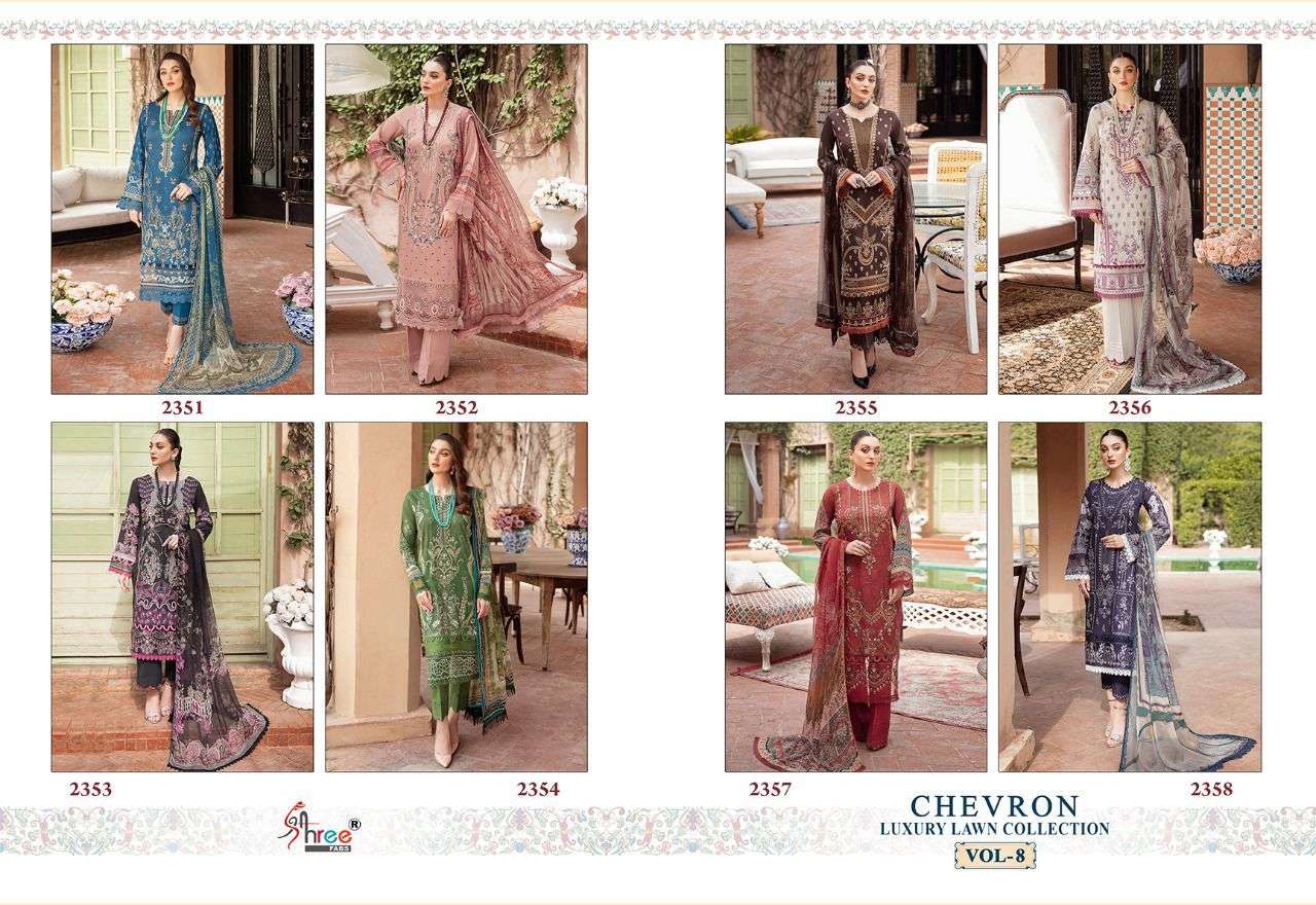 shree fabs chevron luxury lawn collection vol 8 2351-2358 series salwar suits catalogue manufacturer surat