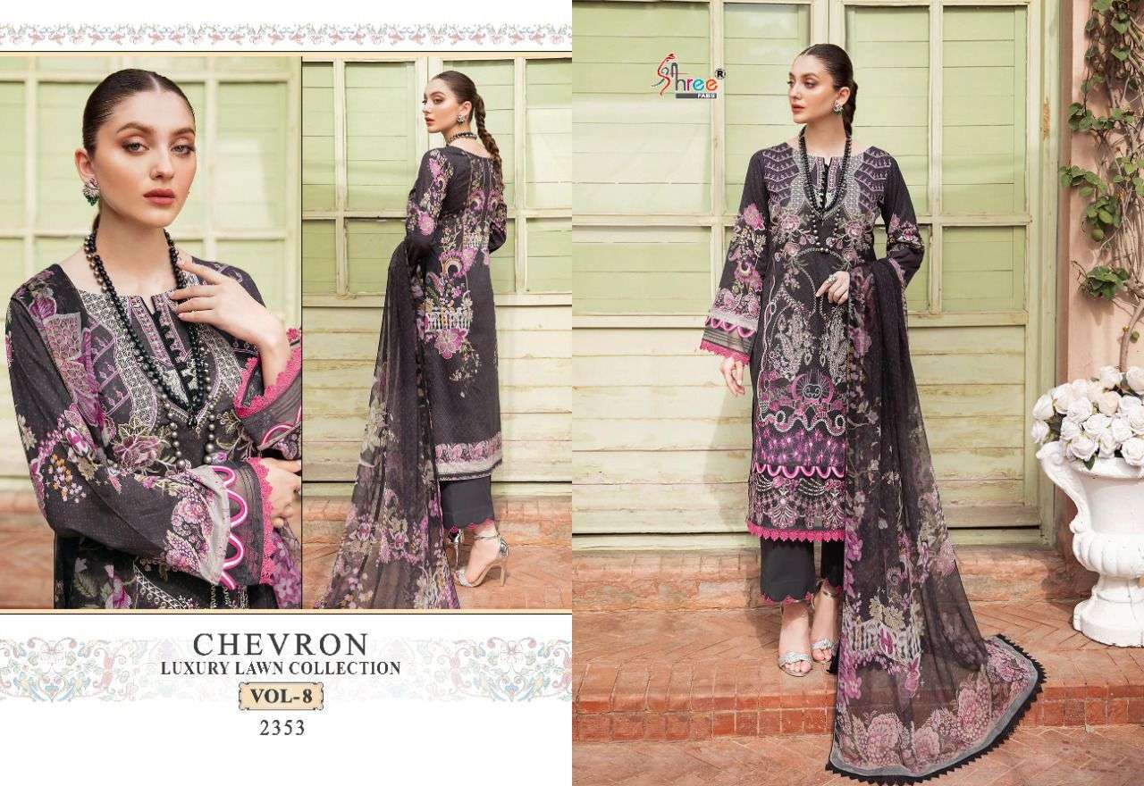 shree fabs chevron luxury lawn collection vol 8 2351-2358 series salwar suits catalogue manufacturer surat