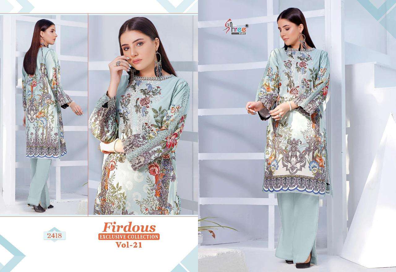 shree fabs firdous exclusive collection vol 21 2417-2421 series pure cotton embroidery suits surat
