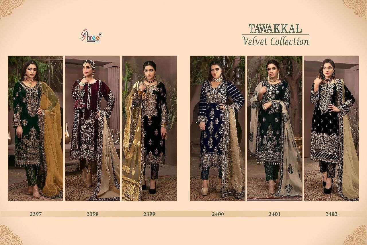 shree fabs tawakkal velvet collection 2397-2402 series winter special velvet suits wholesale price 