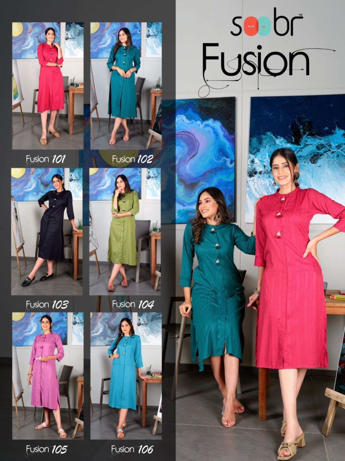 soobr fusion 101-106 series designer liva fabrics fancy kurtis wholesale price 