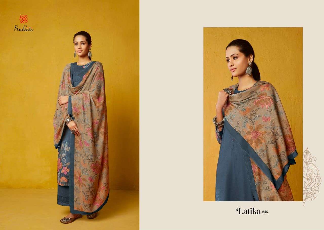 sudriti latika pashmina twill handwork designer salwar suits collection surat
