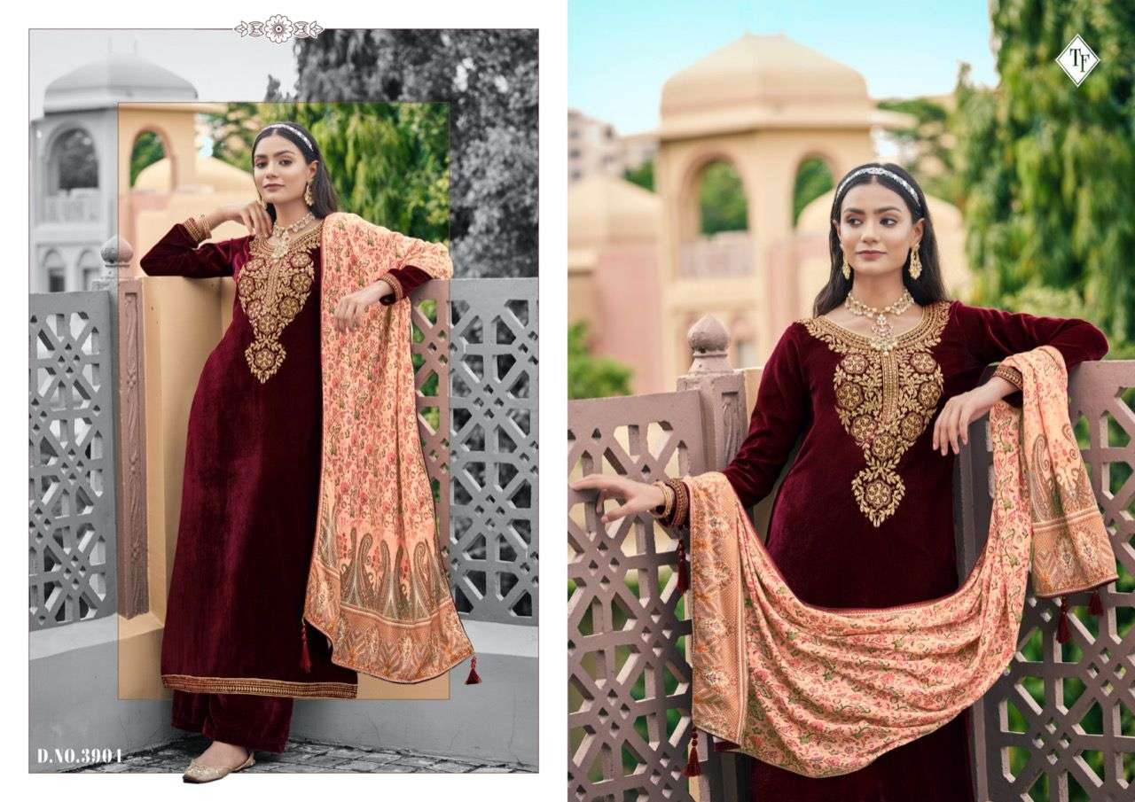 tanishk fashion raziya 3901-3906 series velvet exclusive winter collection suits wholesale price surat