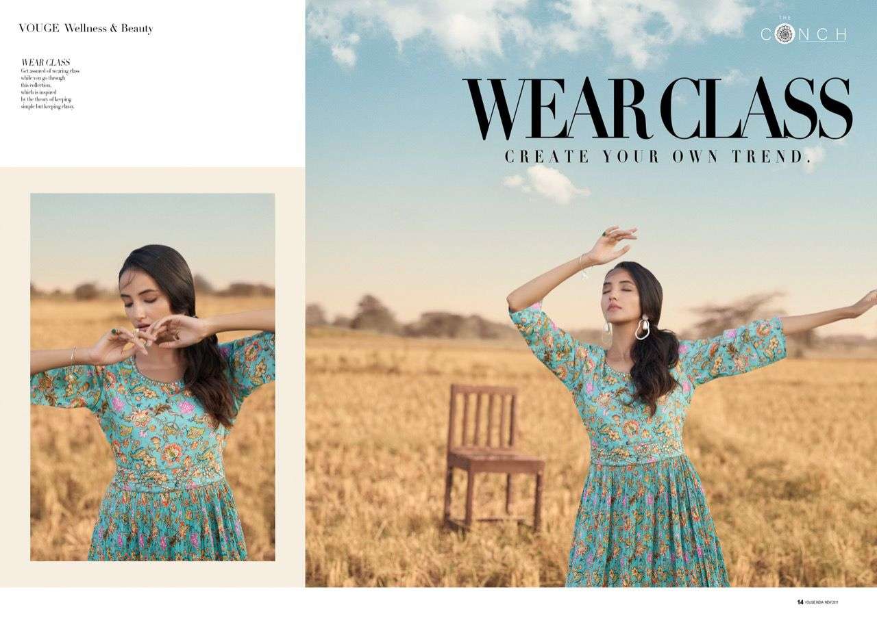 the conch dream girl heavy muslin printed fancy kurtis online wholesale price supplier surat