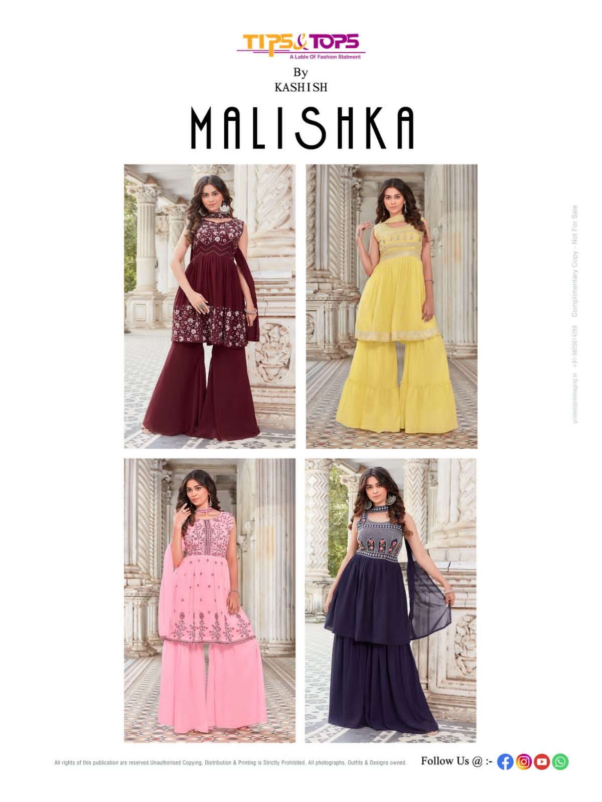 tips and tops malishka 101-104 series festive readymde kurtis with sharara sets wholesale price surat