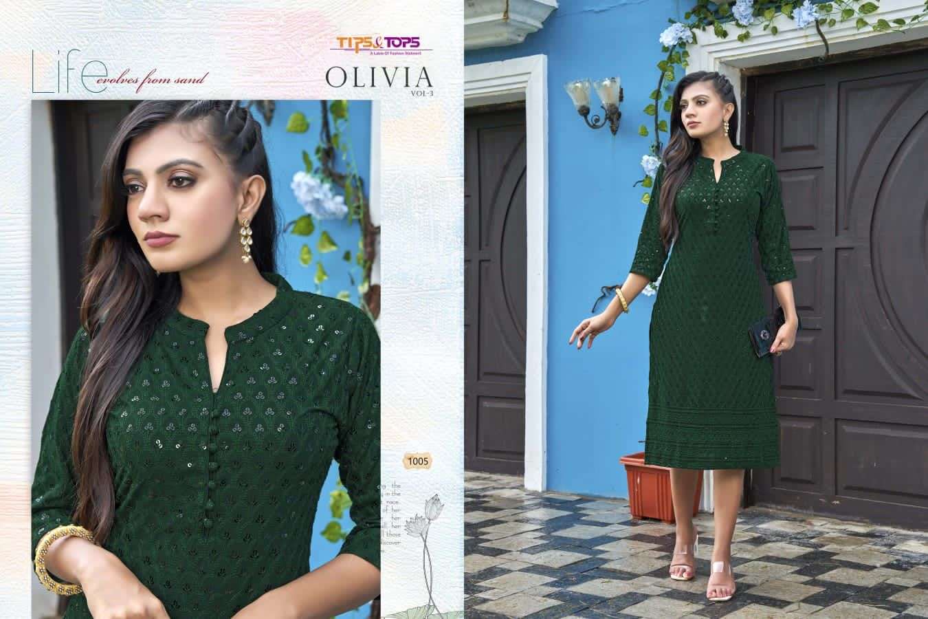 tips and tops olivia vol-3 reyon chikan kurti collection wholesale best price surat 