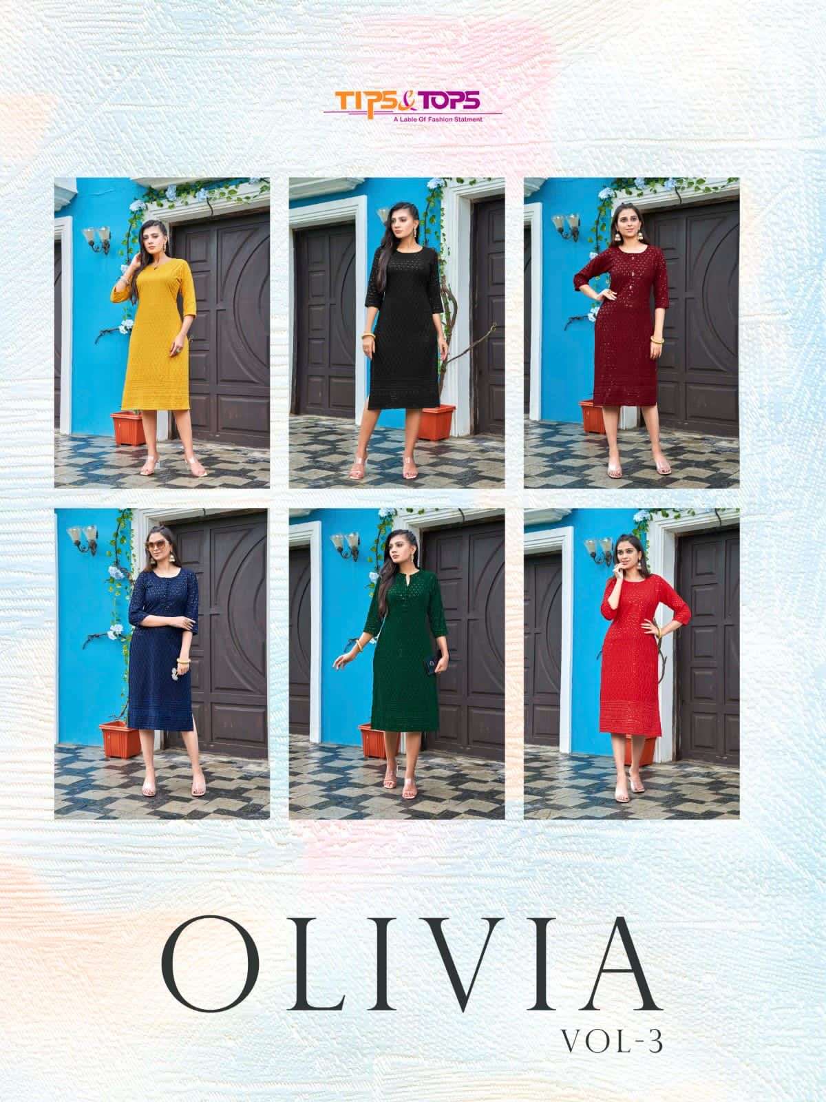tips and tops olivia vol-3 reyon chikan kurti collection wholesale best price surat 
