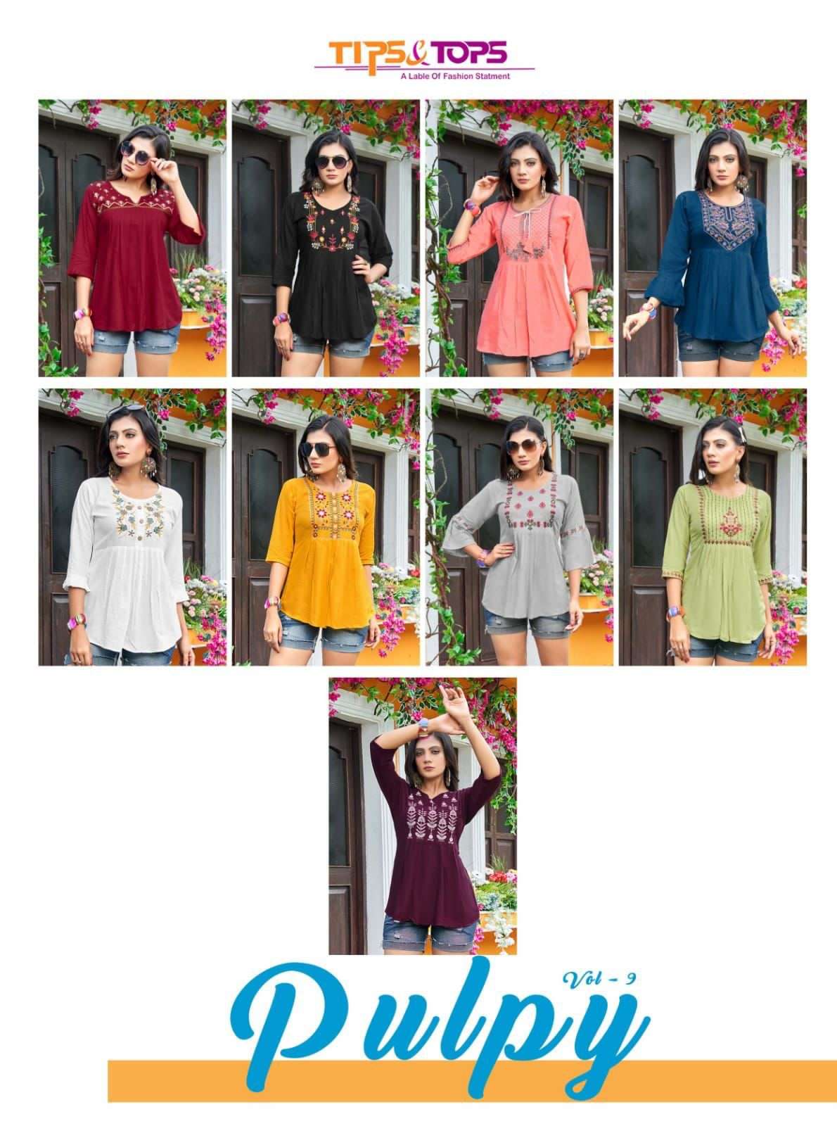 tips and tops pulpy vol 9 1001-1008 series fancy short tops collection wholesale price surat