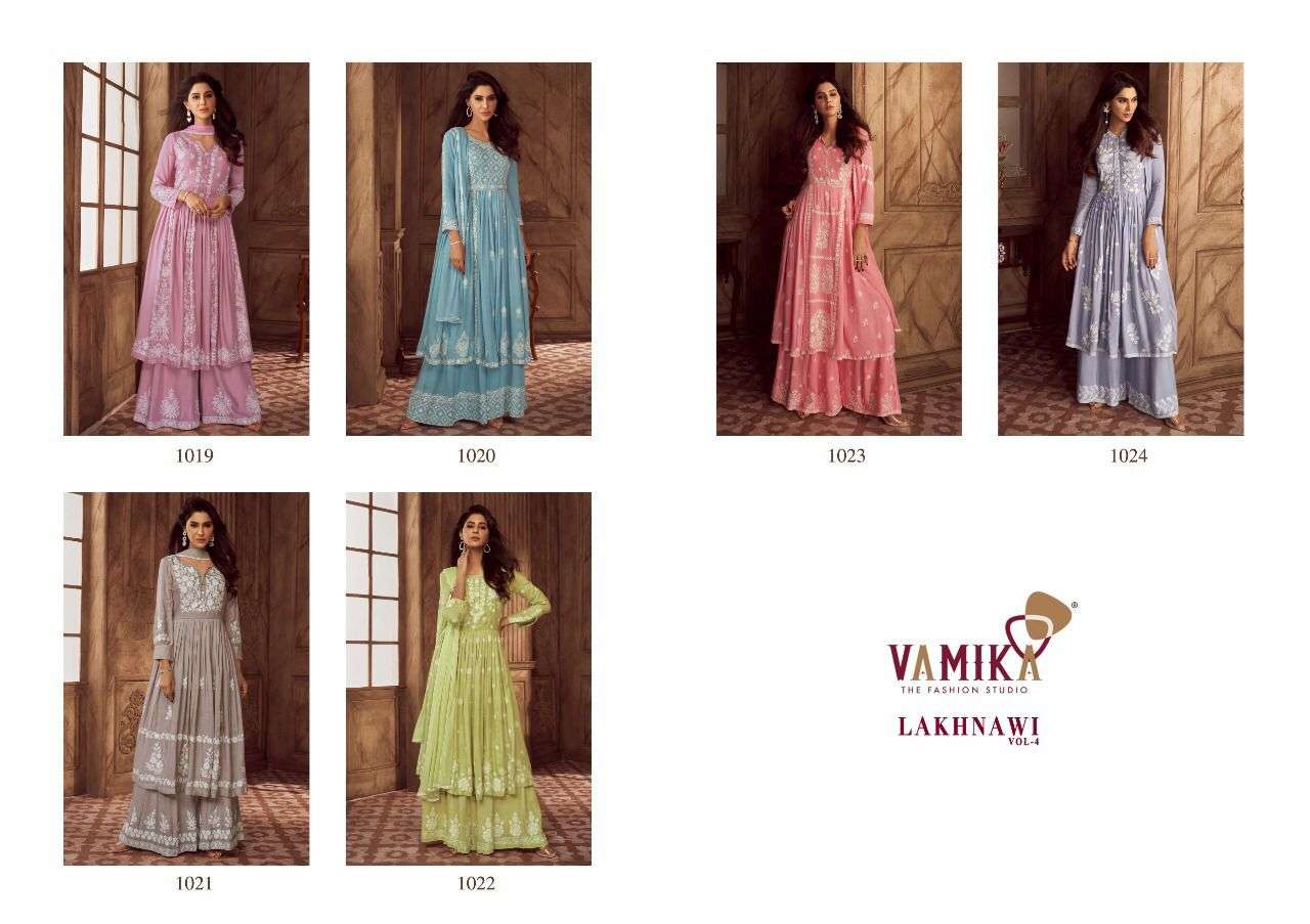 vamika lakhnavi vol 4 1019-1024 series fancy kurtis with plazo dupatta set wholesale price surat