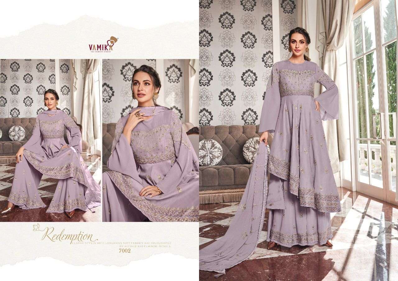 vamika riyaaz 7001-7005 series georgette ready made party wear salwar suits online shopping surat 