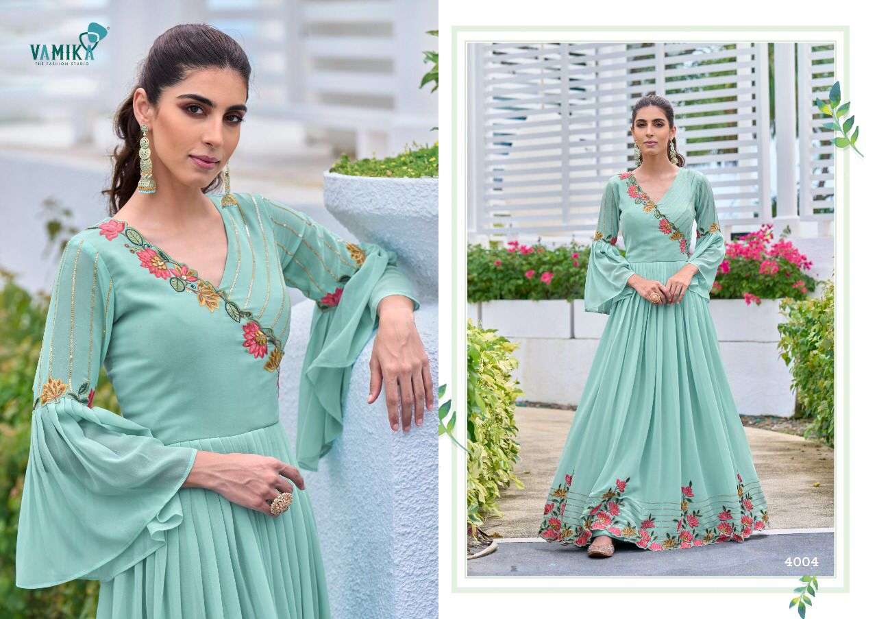 vamika sofiyan 4001-4006 series georgette designer party wear gown with creap inner wholesale price surat