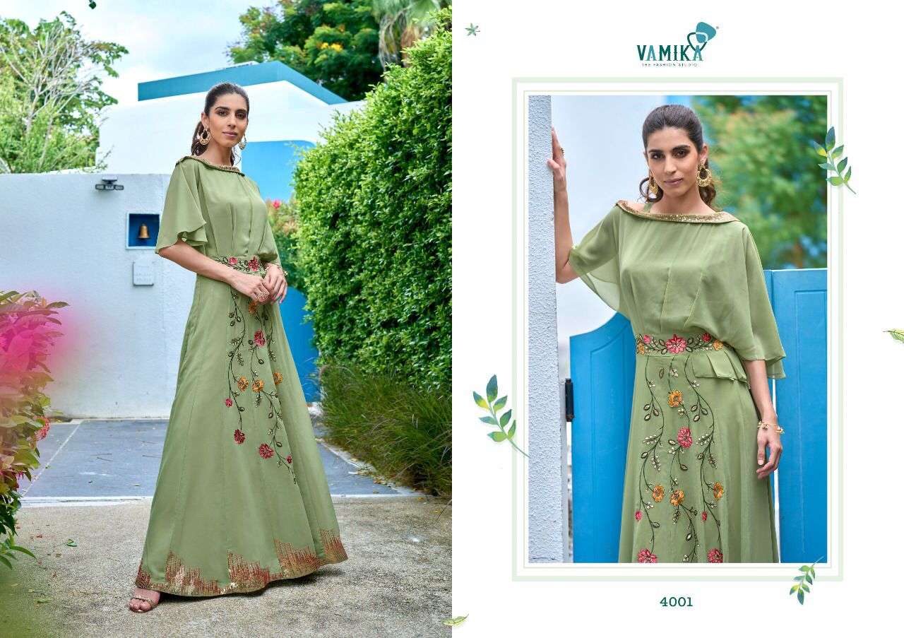 vamika sofiyan 4001-4006 series georgette designer party wear gown with creap inner wholesale price surat