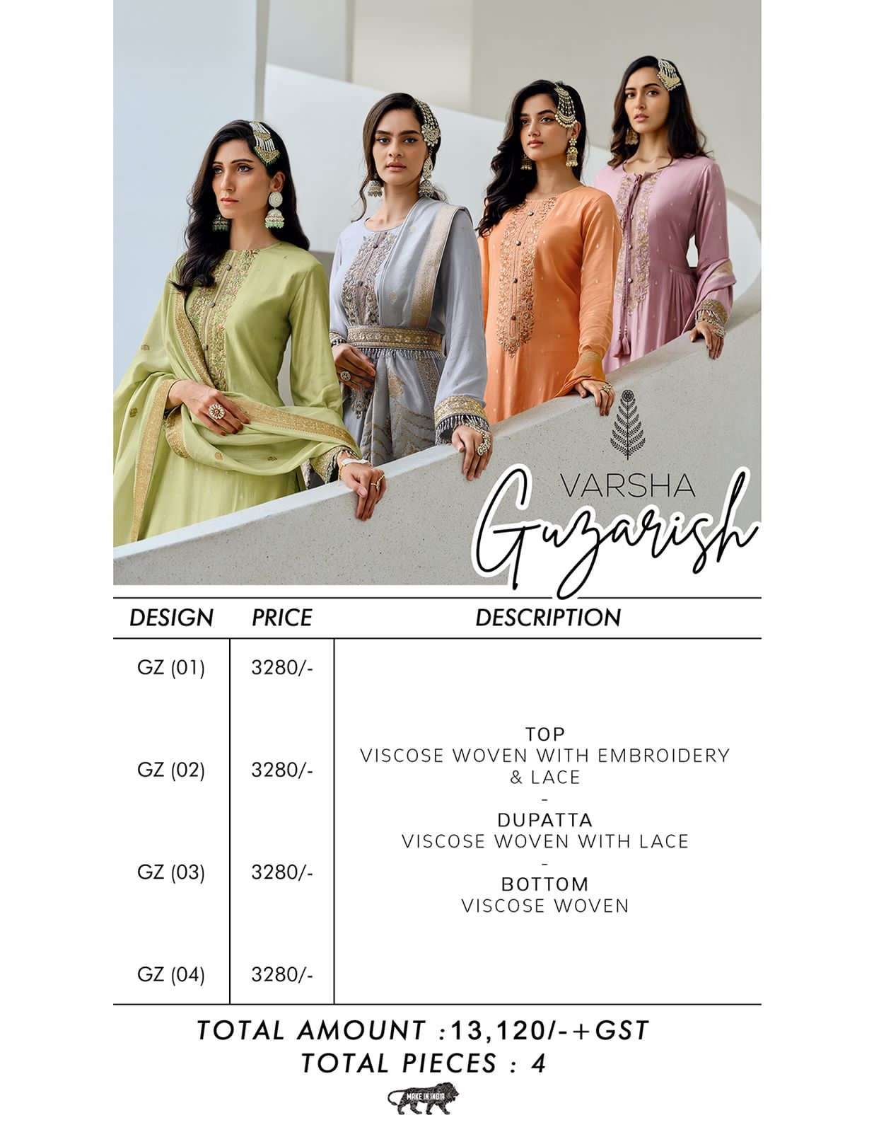 varsha fashion guzarish viscose woven with embroidery dress material wholesale supplier surat