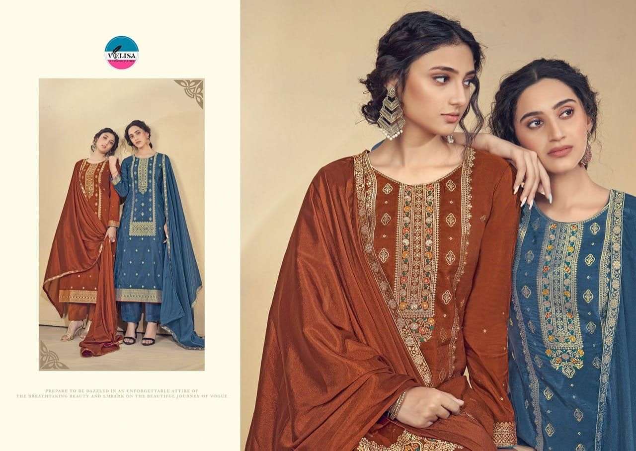 velisa vrinda 201-204 series pure meenakari jaqaurd designer dress material wholesale price surat