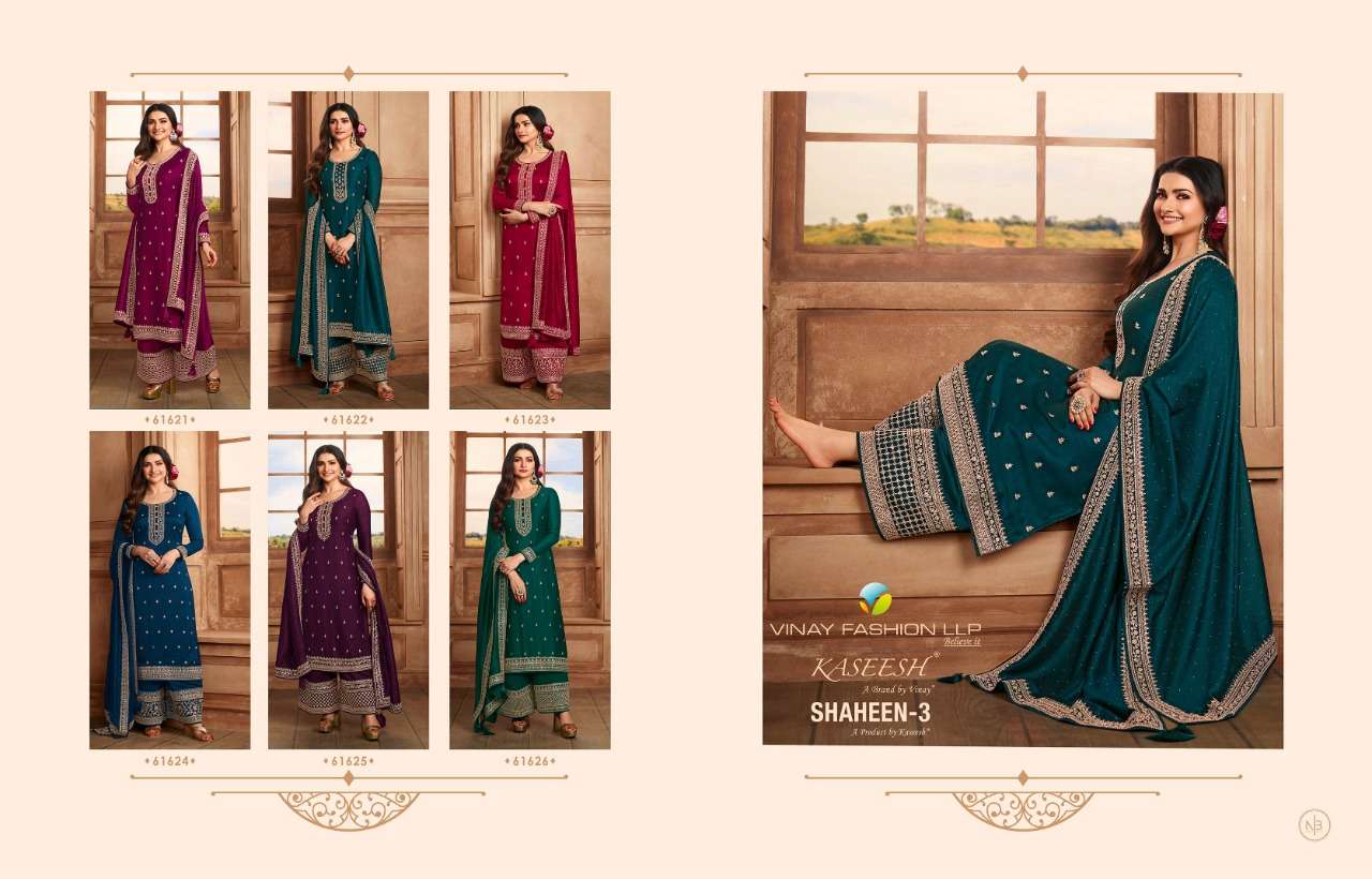 vinay fashion shaheen vol 3 61621-61626 series georgette embrodered party wear collection surat