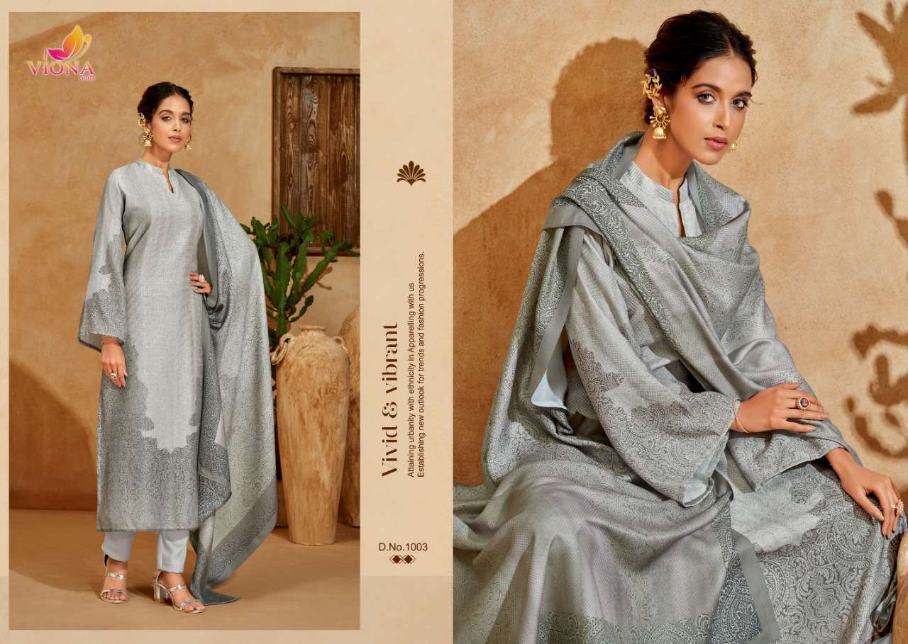 viona suits aika 1001-1008 series pure woollen pashmina winter wear salwar kameez surat