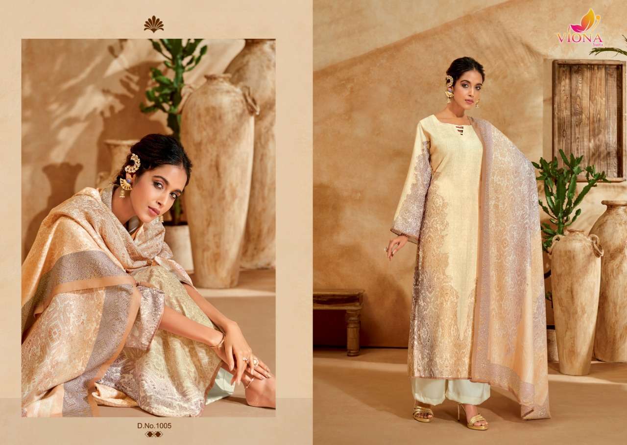viona suits aika 1001-1008 series pure woollen pashmina winter wear salwar kameez surat