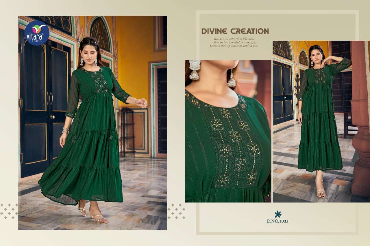 vitara fashion occasion georgette designer long gown collection wholesale price surat