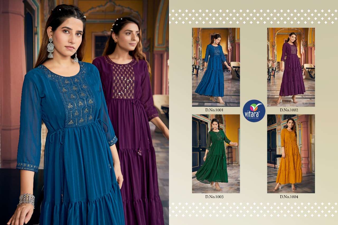vitara fashion occasion georgette designer long gown collection wholesale price surat