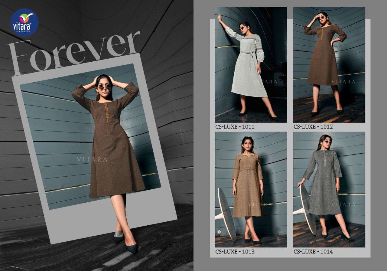 vitara fashion olivia 1011-1014 series cotton khadi exclusive designer kurti best rate surat dealer