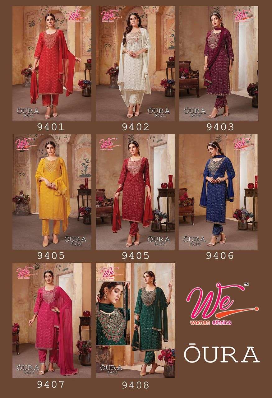 we kurtis oura 9401-9408 series rayon fancy party wear look designer kurtis wholesale price surat