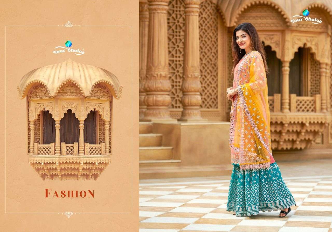 your choice muskan 4285-4288 series blooming georgette free size salwar suits wholesale dealer surat