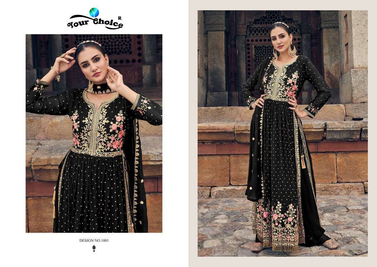 your choice nysa 1001-1005 series blooming georgette fully stiched pakistani salwar kameez online wholesaler surat 