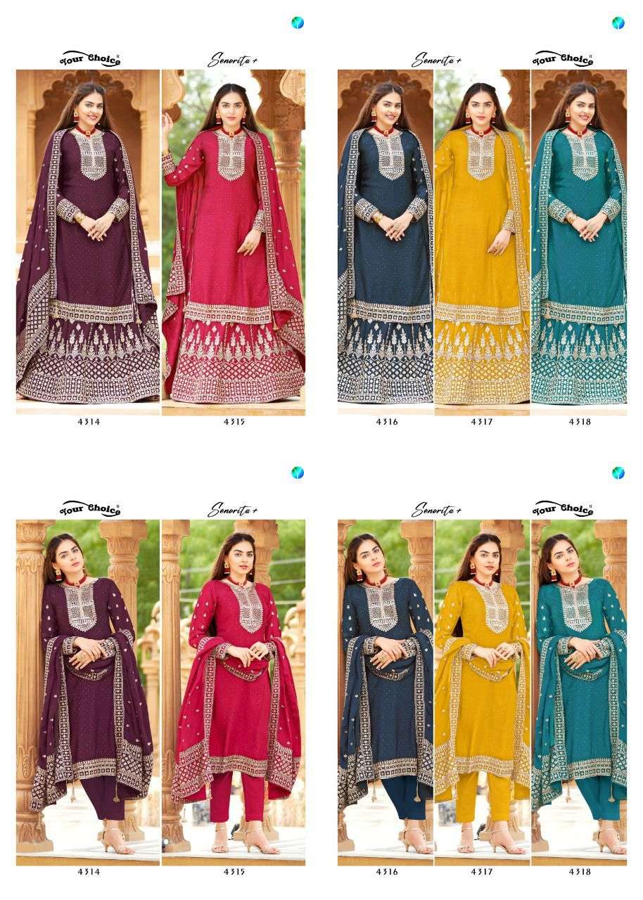 your choice senorita plus 4314-4318 series chinon designer salwar kameez online shopping surat 