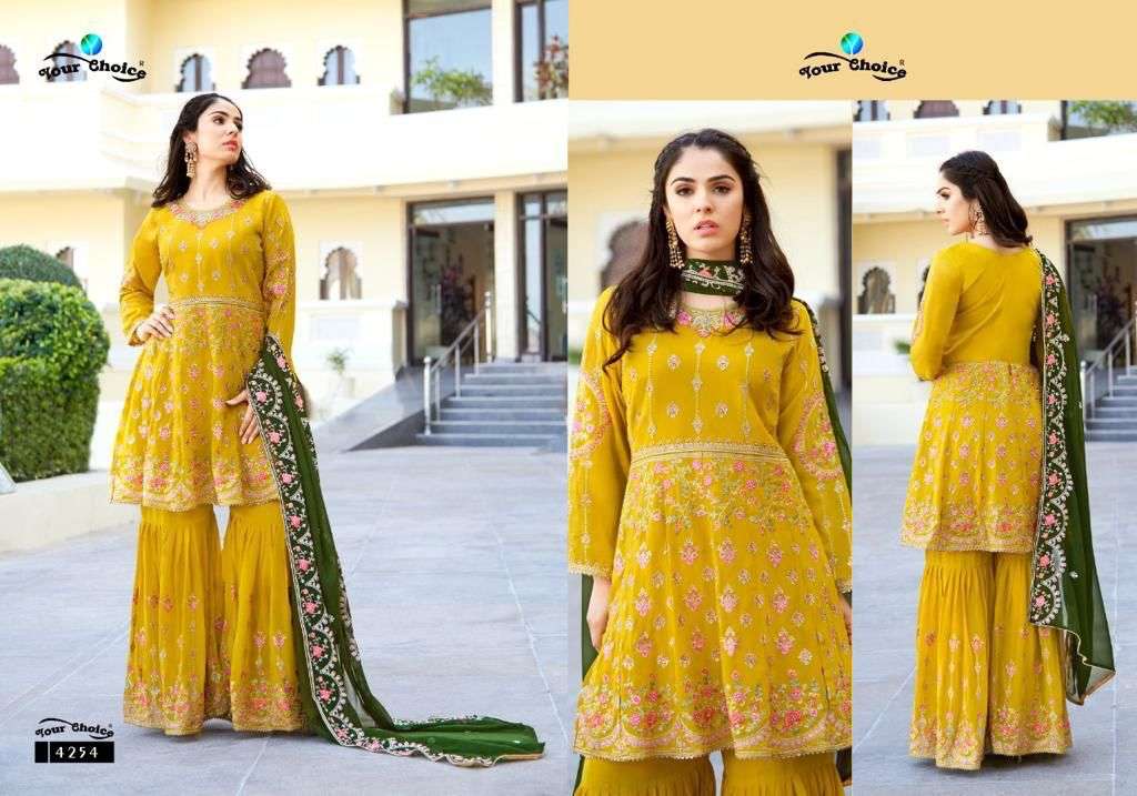 yourchoice zaira plus 4251-4254 series party wear look sharara suits collection surat