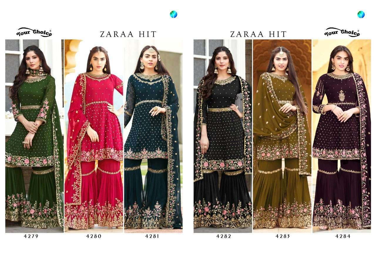 yourchoice zaraa 4279-4284 series party wear salwar kameez wholesale price surat